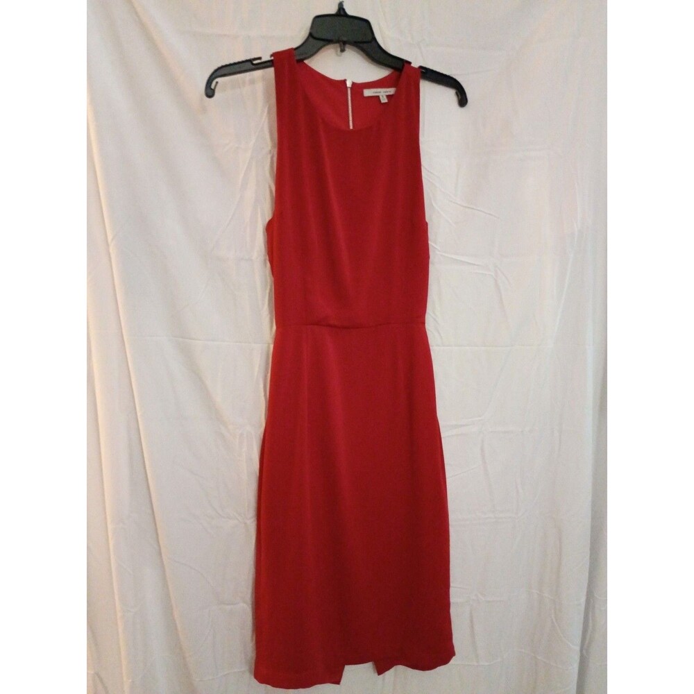Naked Zebra Red Sleeveless Midi Sheath Dress with Open Back and Zipper Detail Si